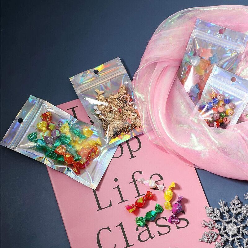 100/200X Iridescent Zip Bags for Food Storage & Holographic Makeup Pouch - 20*30cm 100PCS