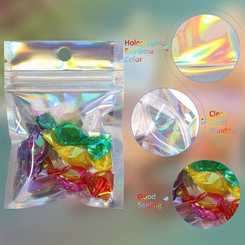 100/200X Iridescent Zip Bags for Food Storage & Holographic Makeup Pouch - 7*10cm 200PCS