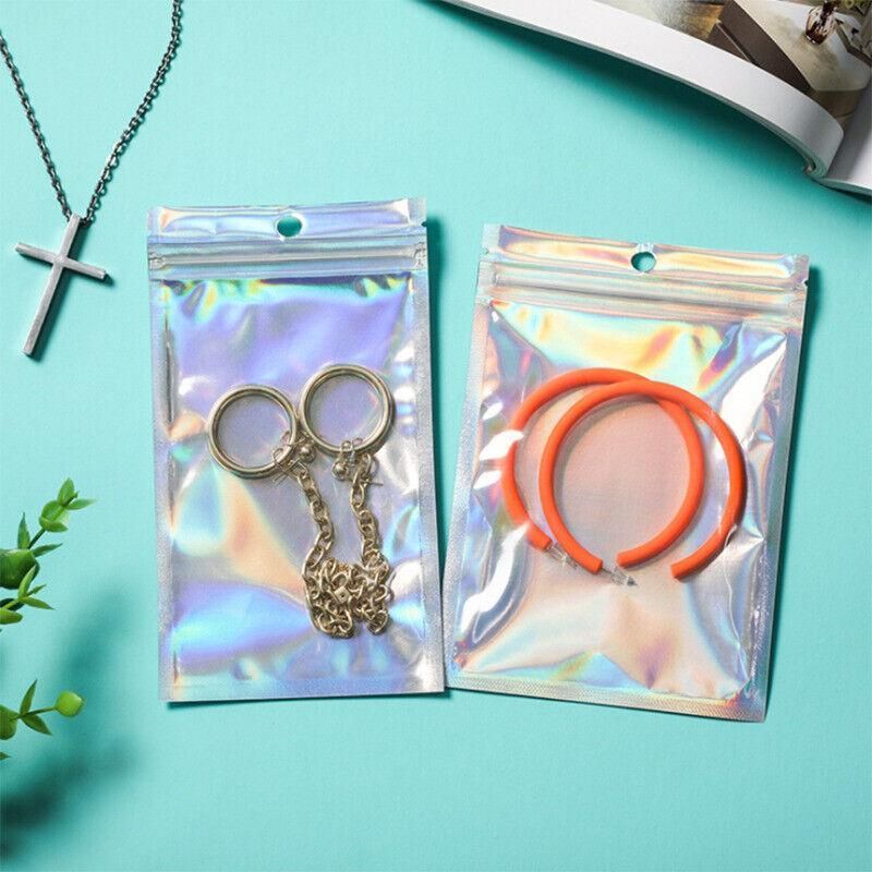 100/200X Iridescent Zip Bags for Food Storage & Holographic Makeup Pouch - 9*12cm 200PCS