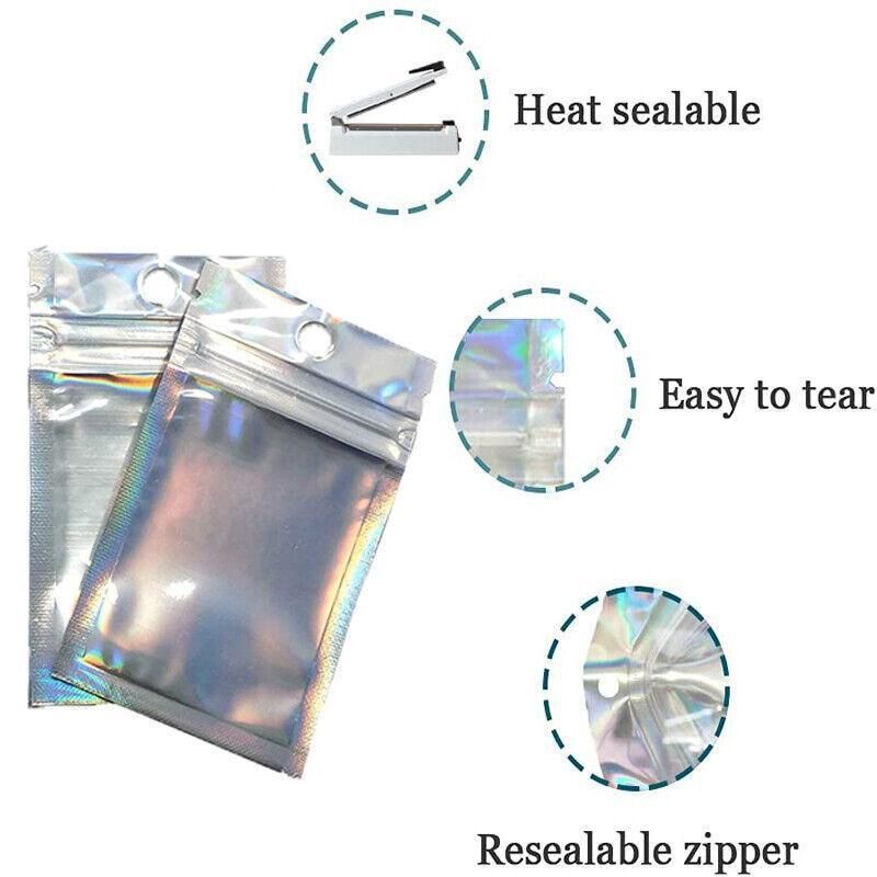 100/200X Iridescent Zip Bags for Food Storage & Holographic Makeup Pouch - 9*12cm 200PCS