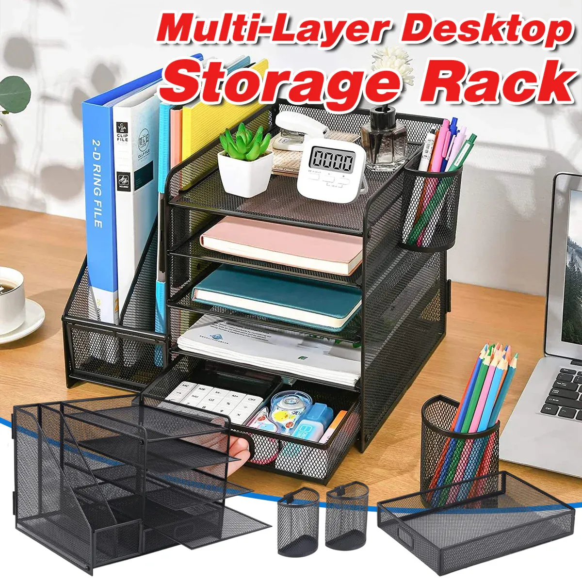 Multi-Tier Desktop Organizer File Holder Document Storage Rack Office Shelf Multi-Tier Desktop Organizer File Holder Document Storage Rack Office Shelf