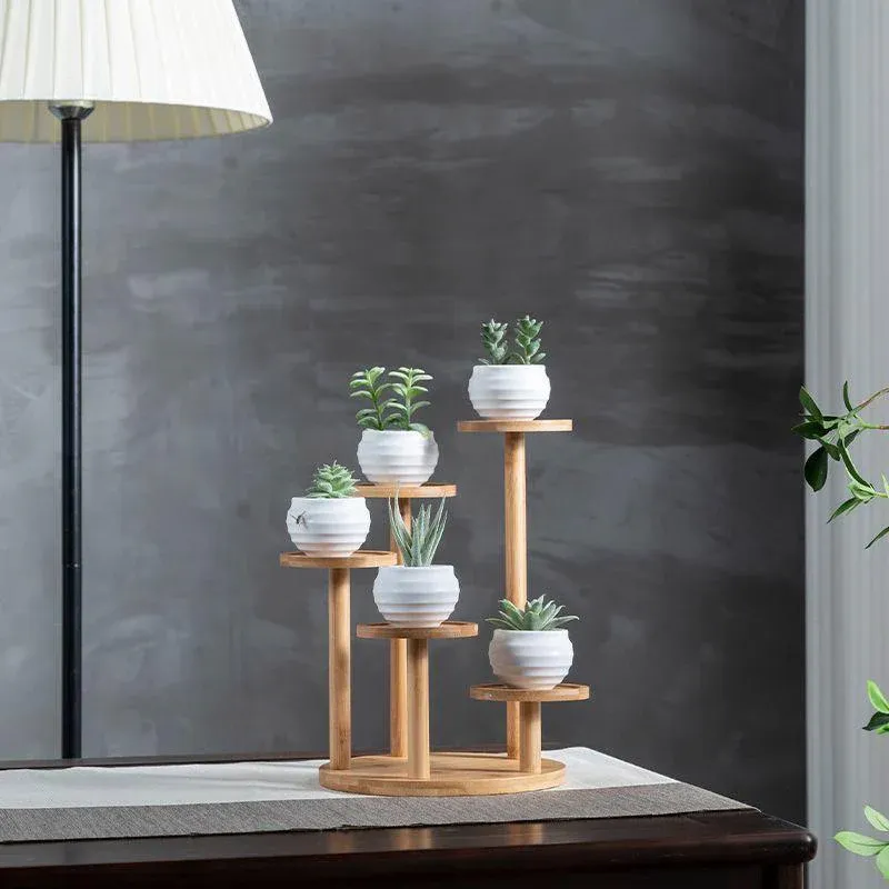 Round Tabletop Flower Stand Balcony Storage Shelf Display Rack Indoor Outdoor