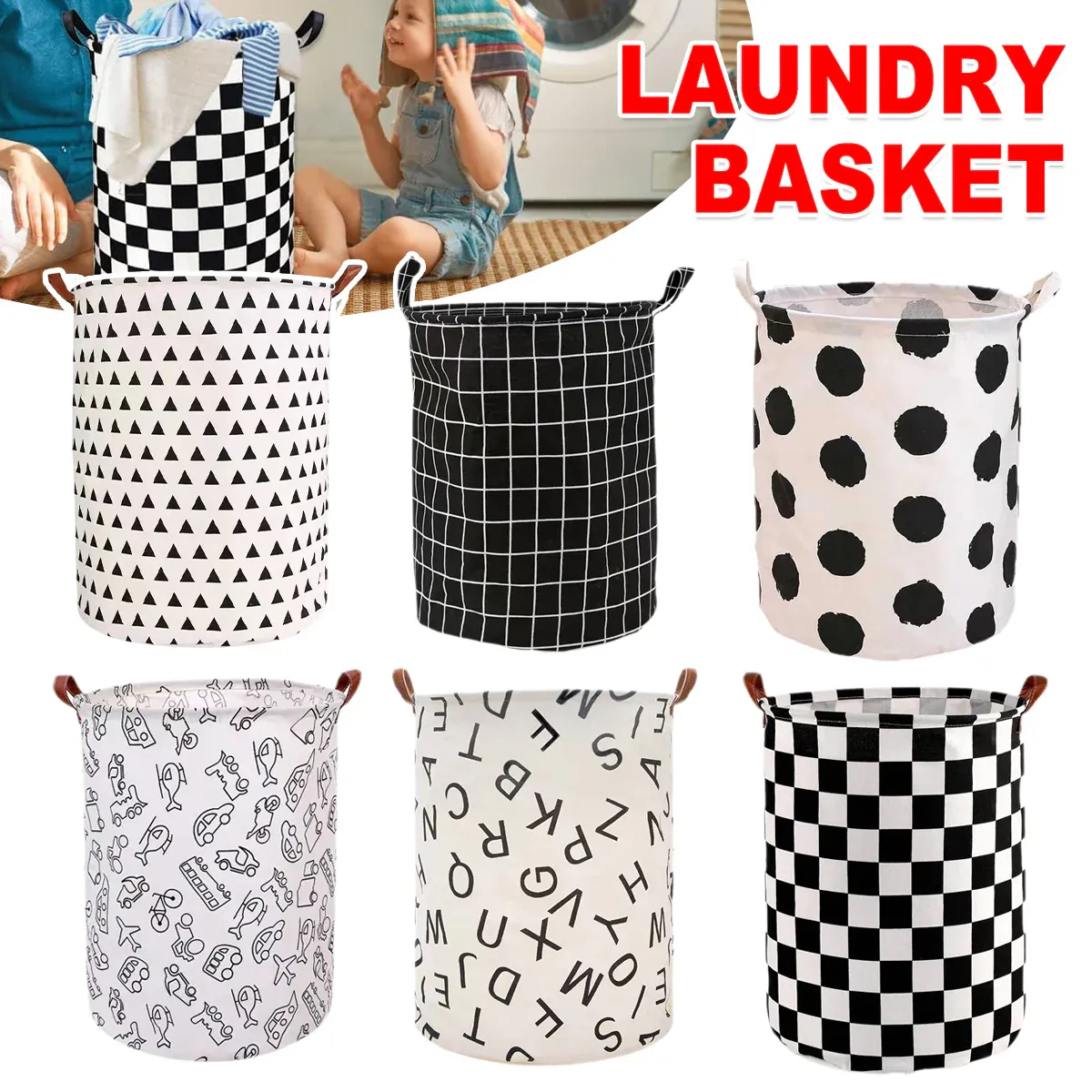 Foldable Laundry Basket Dirty Clothes Hamper Toy Storage Organizer Storage Bin - English Letters