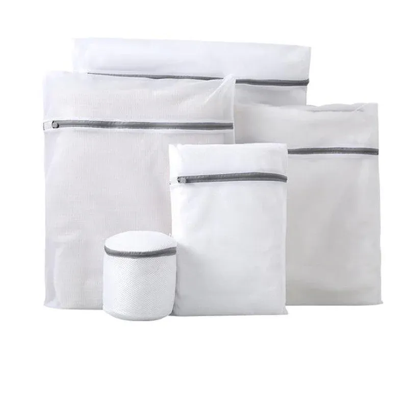 5pcs Zipper Mesh Laundry Bags Set Clothes Washing Organiser for Delicates - Grey