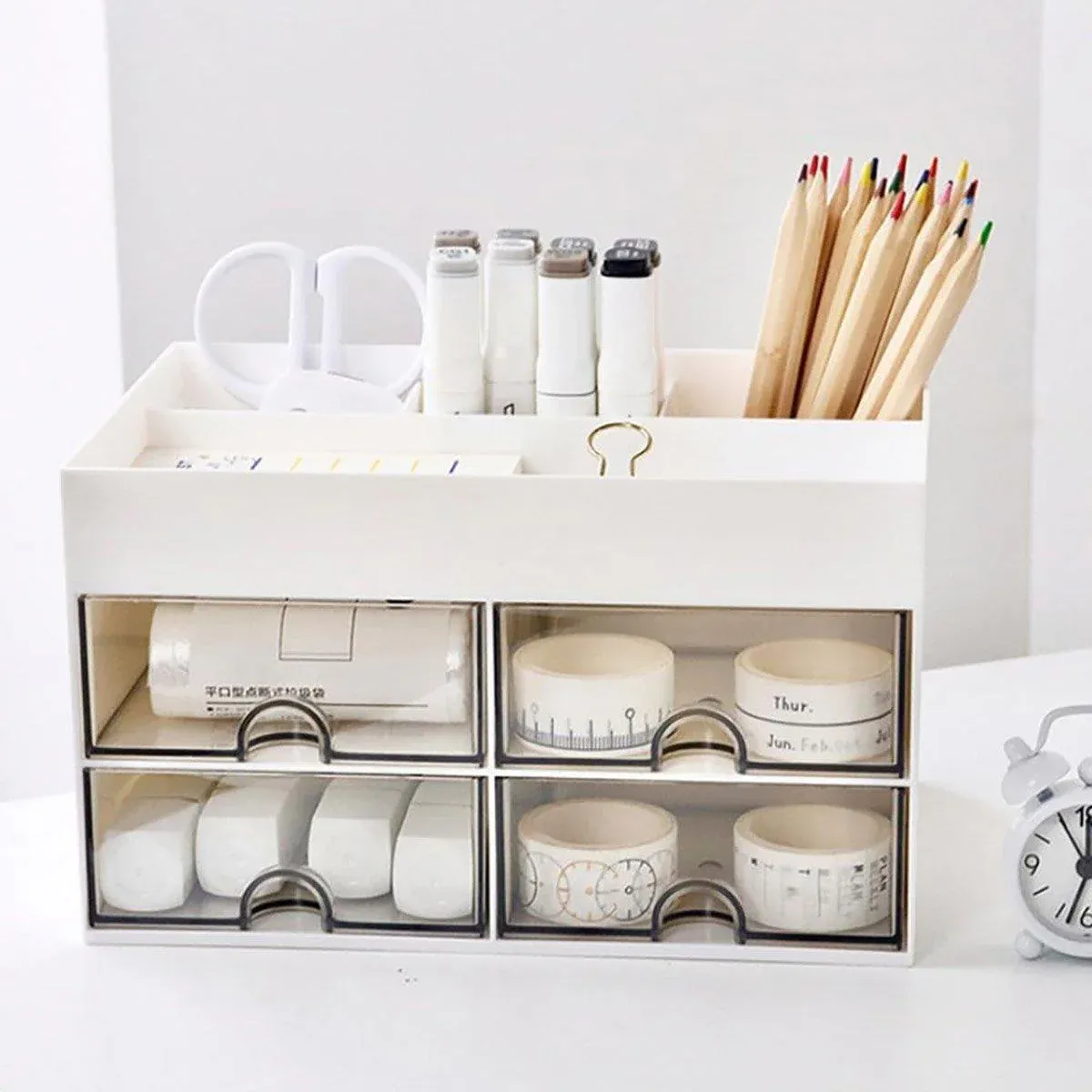 Large Capacity Pen Storage Box Desktop Organizer Multi-functional Stationery Box