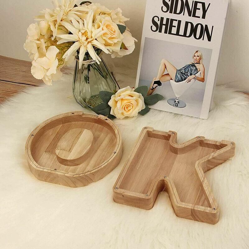 Wooden Piggy Bank Funny Letter or Guitar Coin Saving Money Box A–Z Gift Idea - C