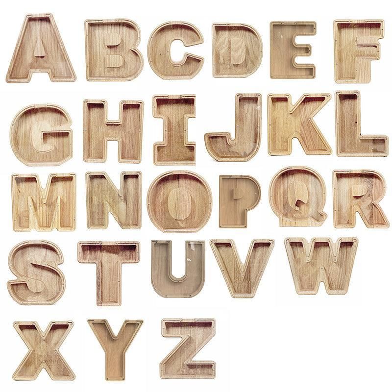 Wooden Piggy Bank Funny Letter or Guitar Coin Saving Money Box A–Z Gift Idea - D