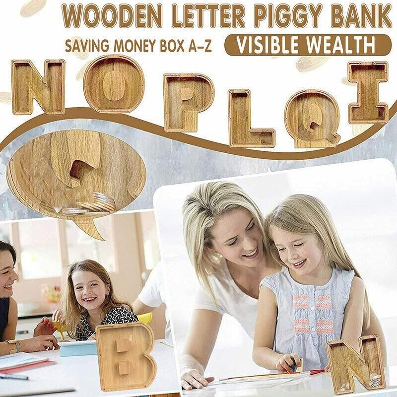 Wooden Piggy Bank Funny Letter or Guitar Coin Saving Money Box A–Z Gift Idea - G
