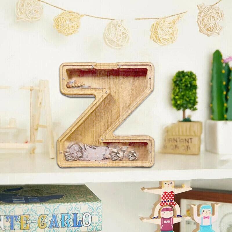 Wooden Piggy Bank Funny Letter or Guitar Coin Saving Money Box A–Z Gift Idea - V