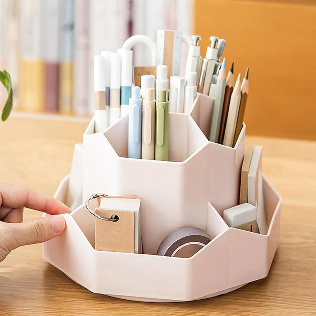 360 Degree Rotating Large Capacity Pen Holder Plastic Desktop Office Student Organizer