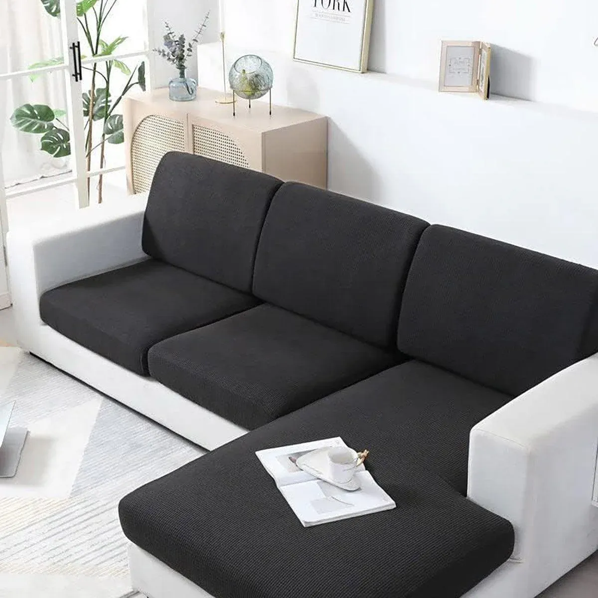 Stretch Sofa Slipcover 4 Seasons Universal Couch Protector Elastic Fabric Cover - Double-Black