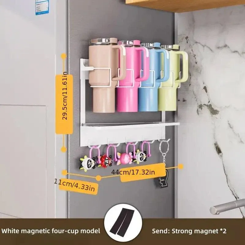 Magnetic Mug Organizer Cup Holder Wall Mount Storage for Kitchen Office Home Use - White