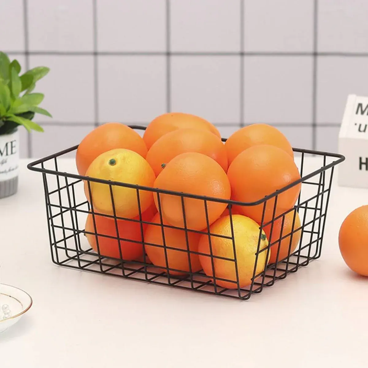 2pcs Wire Storage Basket Durable Metal Kitchen Cabinet Pantry Office Organiser