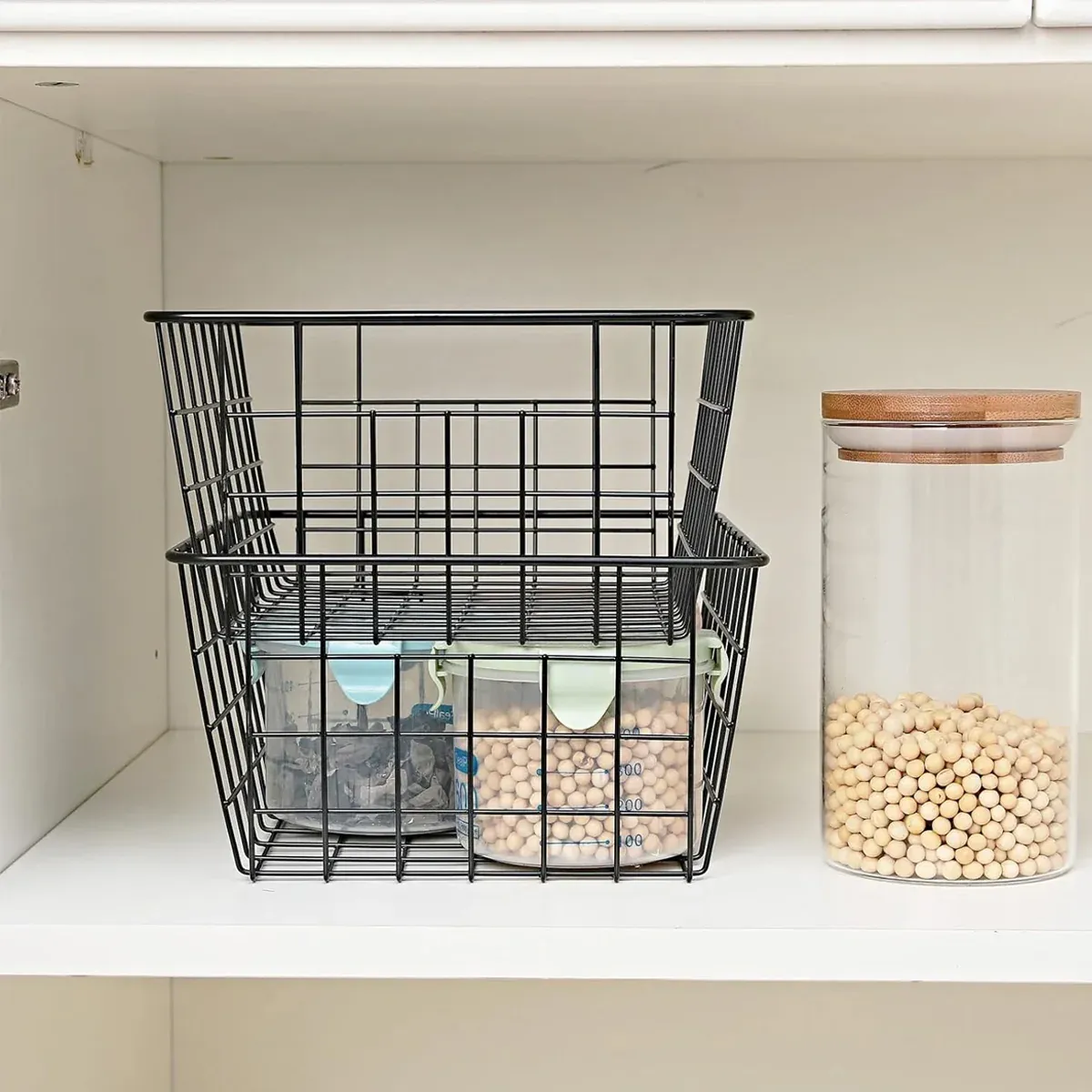 2pcs Wire Storage Basket Durable Metal Kitchen Cabinet Pantry Office Organiser