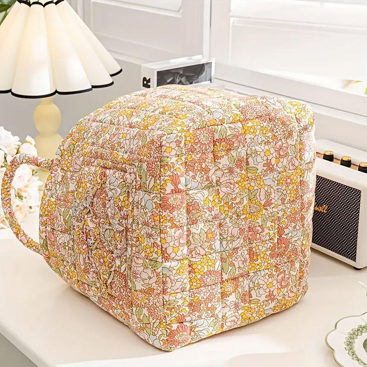 Portable Fabric Storage Basket Korean Pastoral Style Organizer for Home Sundries - Floral4