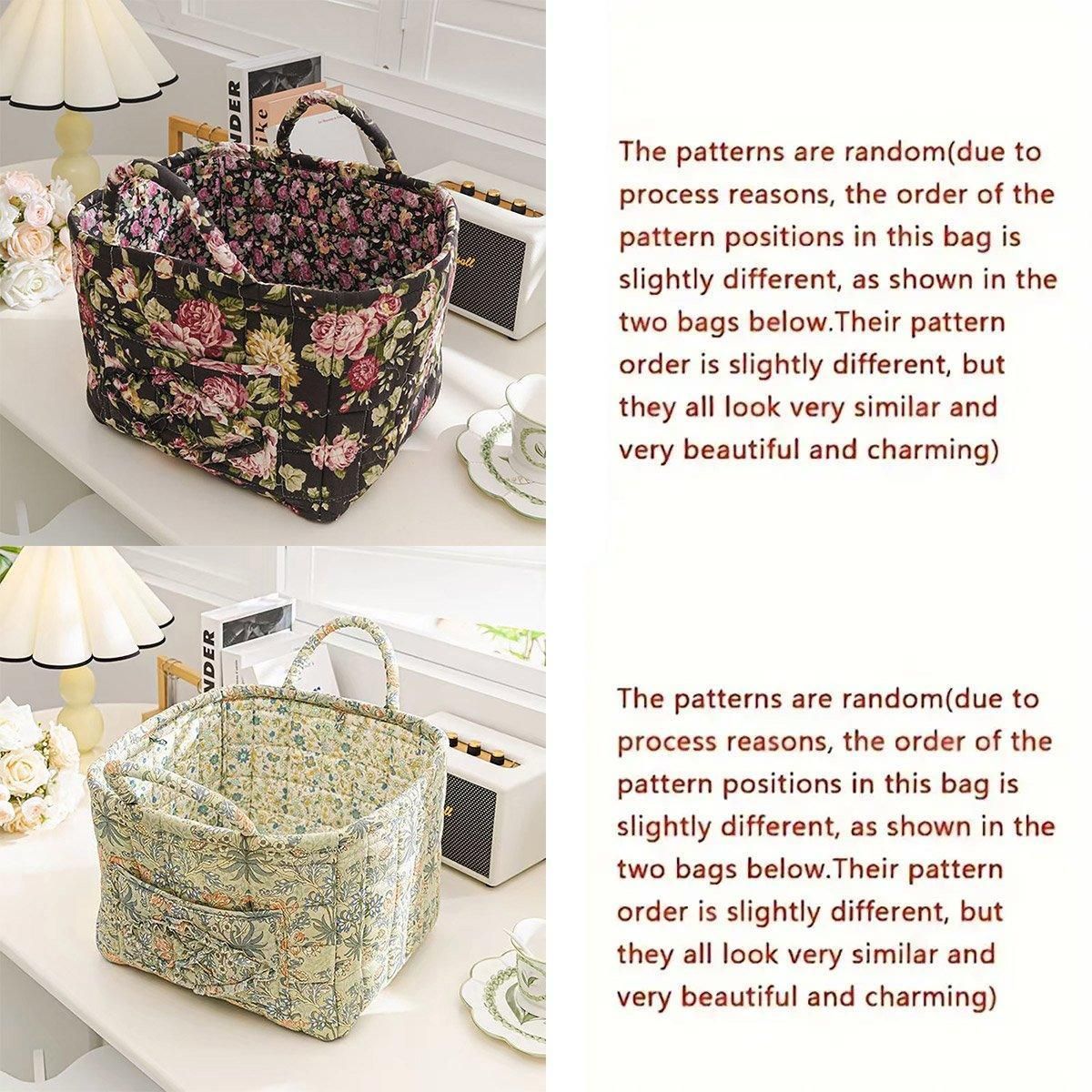 Portable Fabric Storage Basket Korean Pastoral Style Organizer for Home Sundries - Floral6