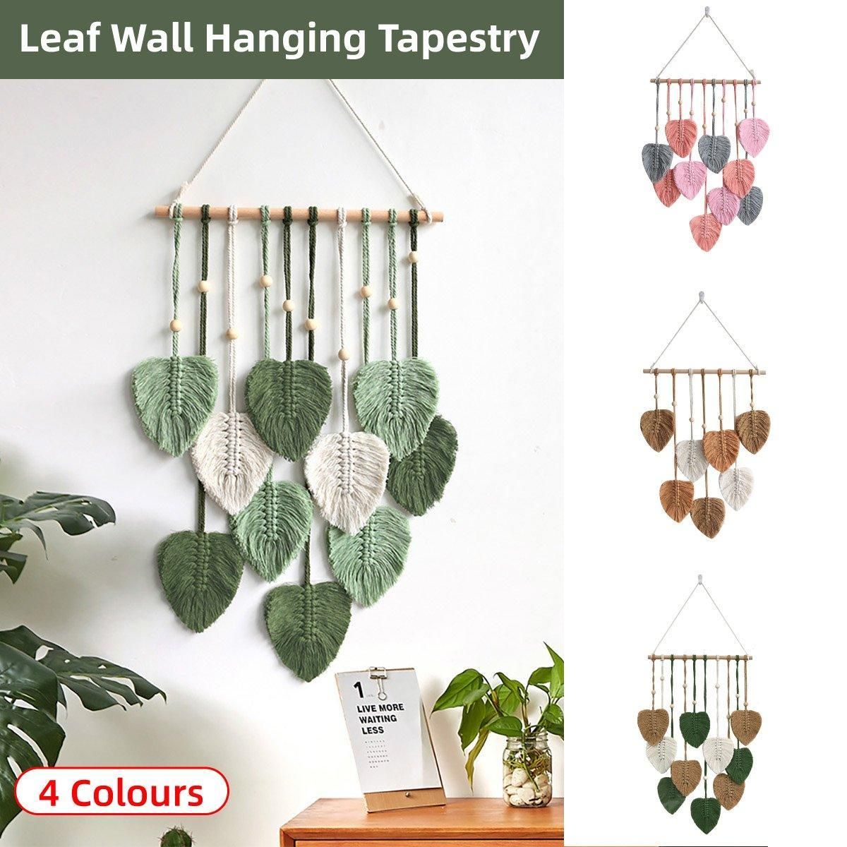 Handmade Braided Cotton Rope Leaves Wall Hanging Home Decoration Ornament - Brown