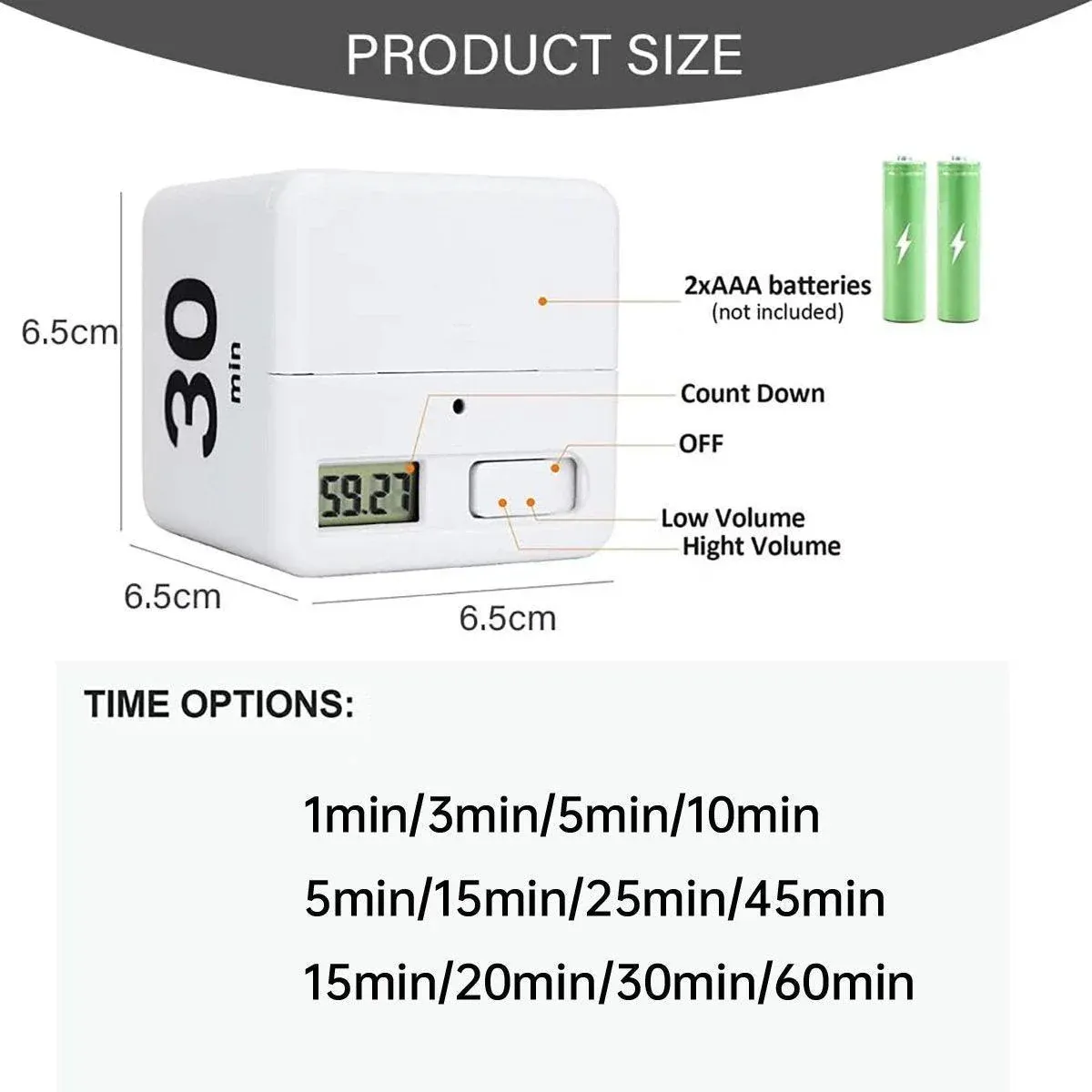Cubic Timer for Students Time Management Study Exercise Reminder Tool Adjustable - 1-3-5-10