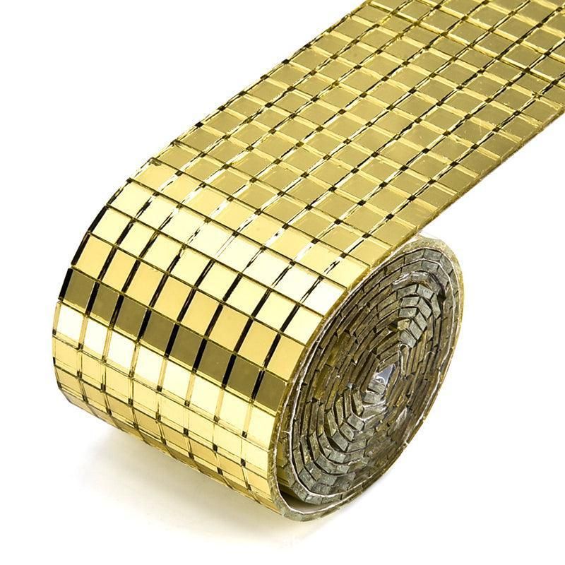 Diy Mini Mosaic Tiles Self-Adhesive Square Mirror Glass Wall Sticker Decors - Gold