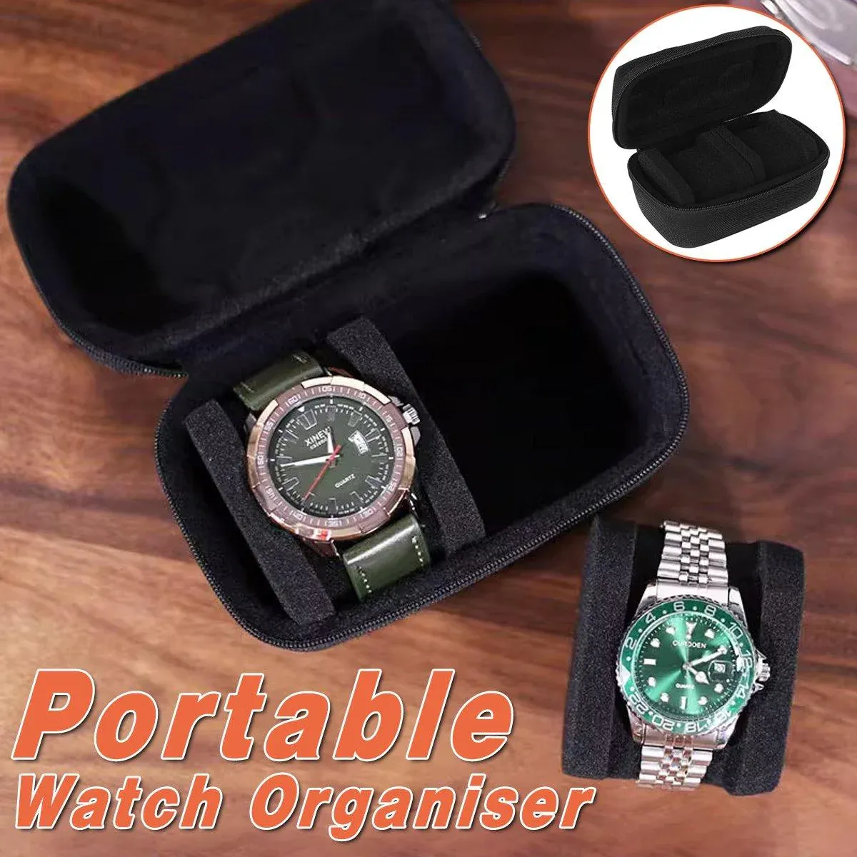 Two Card Portable Watch Organizer Box Storage Case for Watches and Straps Two Card Portable Watch Organizer Box Storage Case for Watches and Straps