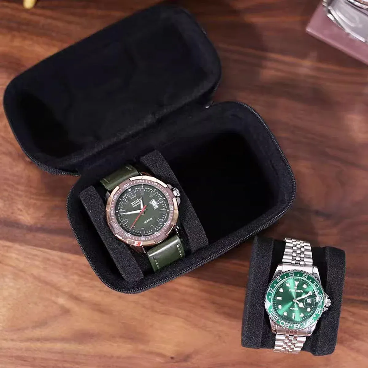 Two Card Portable Watch Organizer Box Storage Case for Watches and Straps