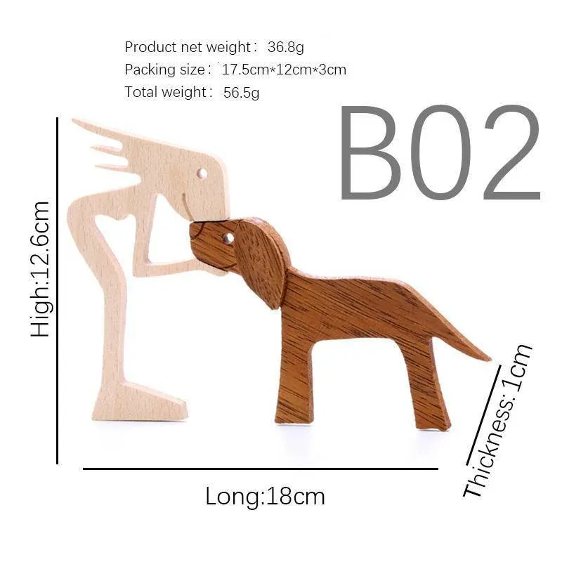 Handmade Wooden Statue Sitting Family and Dog Craft Home Decor - B05