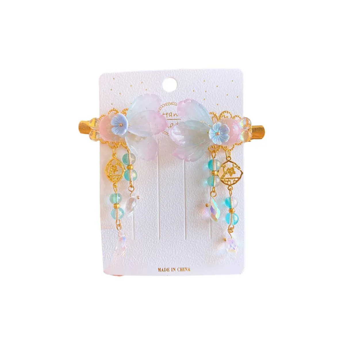 2Pcs Hanfu Flower Hair Clip with Pearl Tassel Butterfly Hairpin for Women and Girls Party - E018
