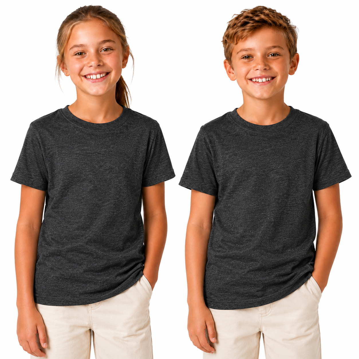 KIDS PLAIN T SHIRT Childrens Child 100% COTTON Boys Girls Basic Blank Tee Top - Grey Marle - 4