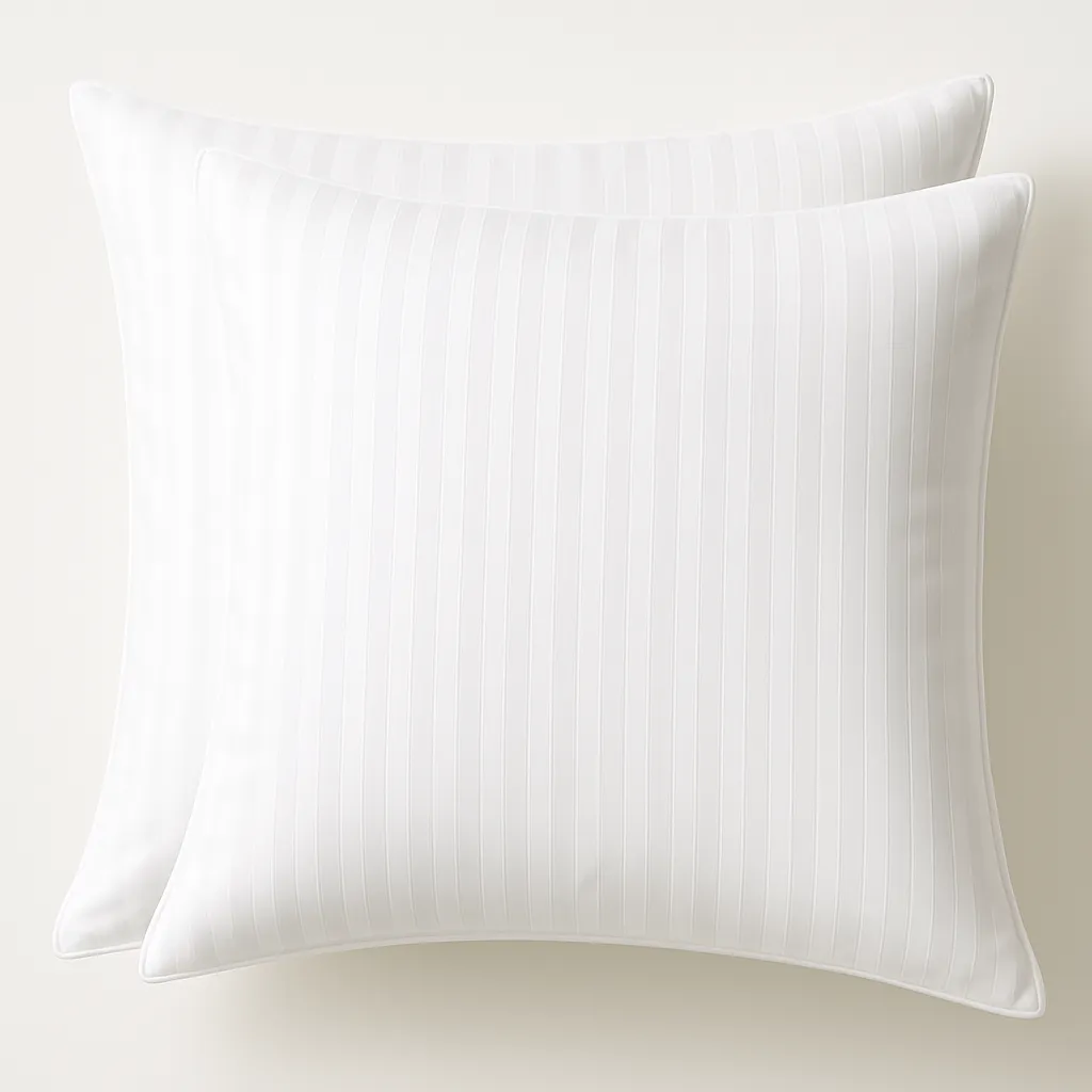 2x 100% Cotton European Pillowcase 400 Thread Count Hotel Quality - Striped White (65x65cm)