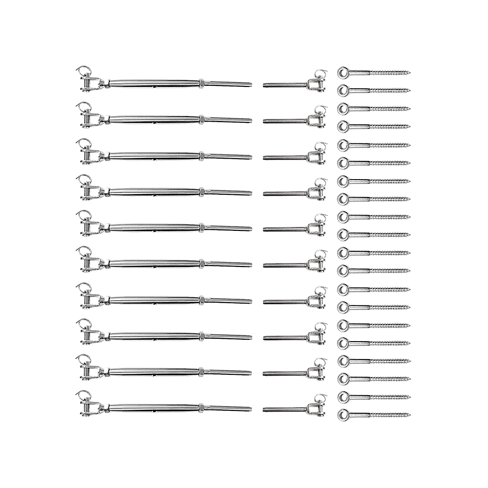 Stainless Steel Wire Rope Balustrade DIY Kit Jaw Swage Fork Turnbuckle 10 Pack For Secure Cable Railing Systems