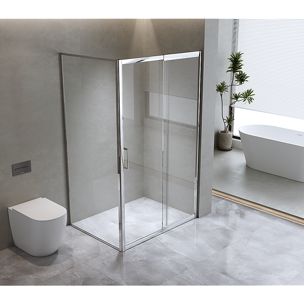 150mm Adjustable (1850x920mm) Single Door Corner Sliding Glass Shower Screen in Chrome