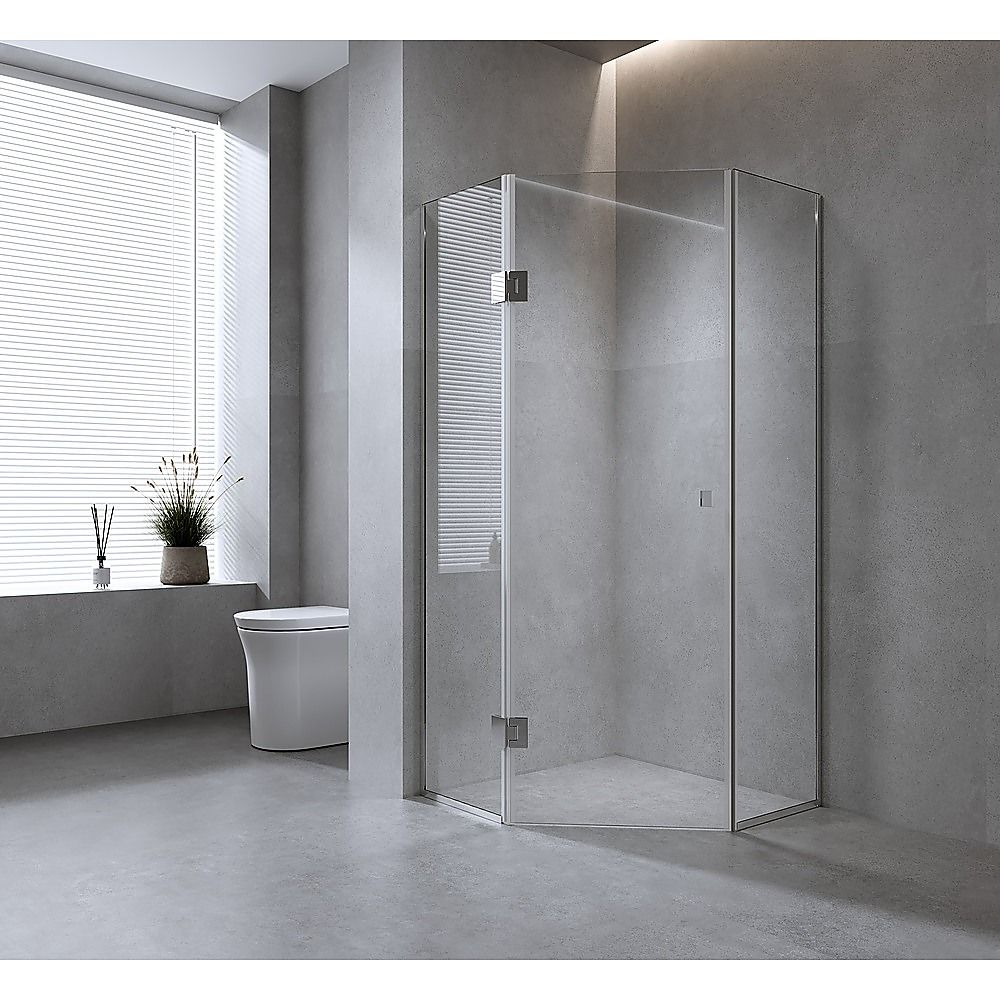 100cm Frameless Diamond Shower Screen with Channels and Brass Hinges - Gold