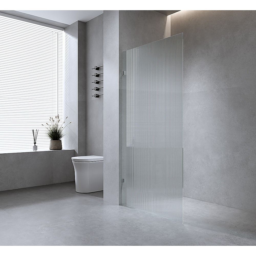 100cm Reeded Glass Shower Screen with Black F-Brackets and Square Pole