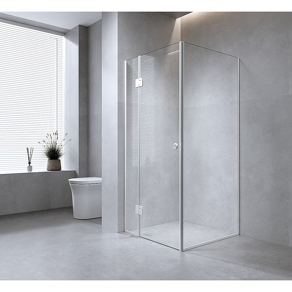 100x70cm Corner Frameless Shower Screen – Black Wall Channel with SS Hinges for Modern Bathroom Style