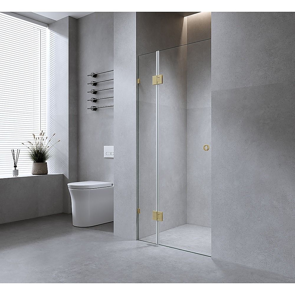 100cm Wall-to-Wall Frameless Shower Screen with Black Brackets, SS Hinges & F-Brackets and Floor F-Bracket