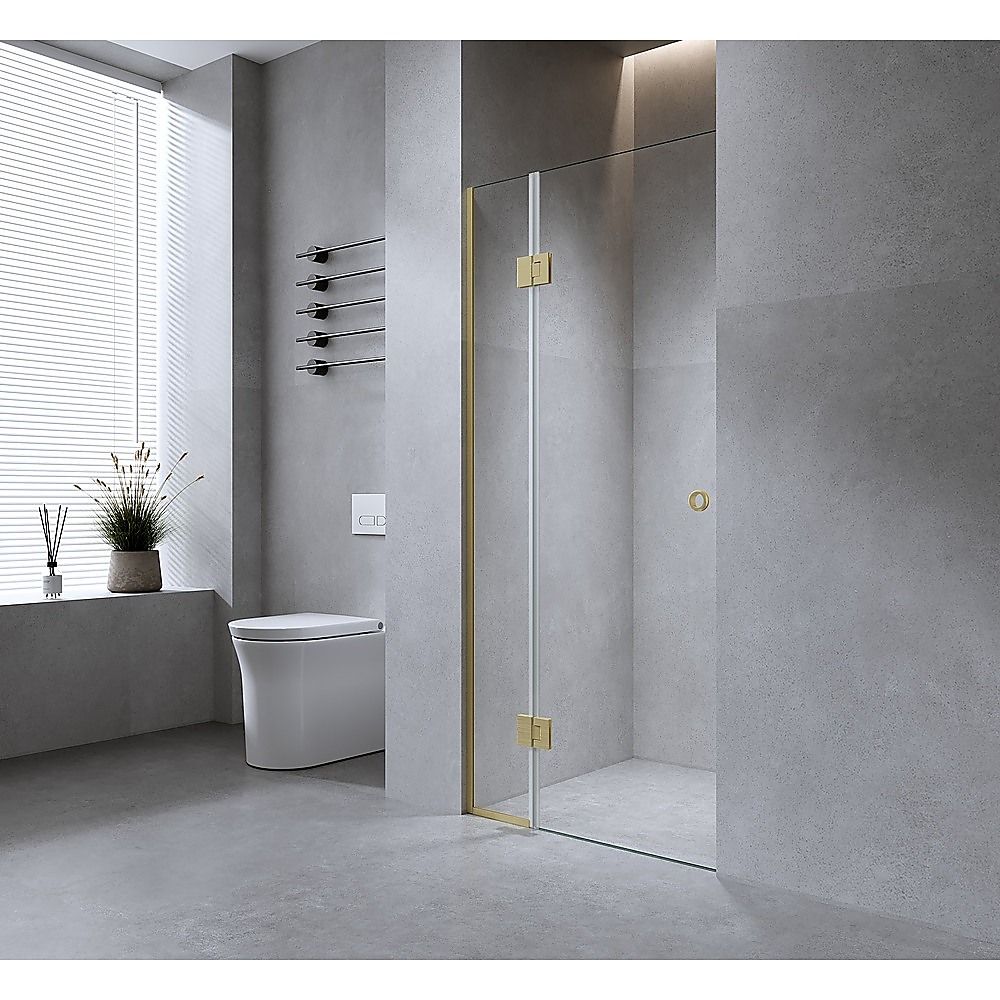 110cm Wall to Wall Frameless Shower Screen – Black Wall Channel with SS Hinges for Contemporary Style