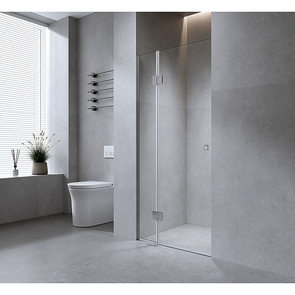 120cm Frameless Wall-to-Wall Shower Screen – Chrome Wall Channel with Brass Hinges