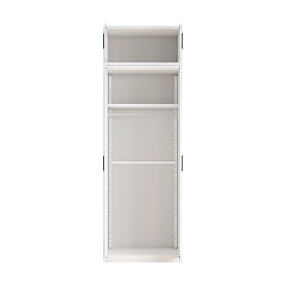 160cm 4-Door White Steel Hanging and Shelf Wardrobe, Above Storage - Black Handle