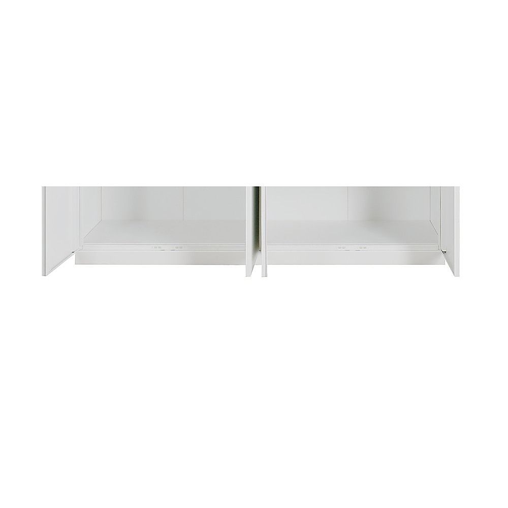 160cm 4-Door White Steel 2 Hanging Wardrobe, Above Storage - White Handle