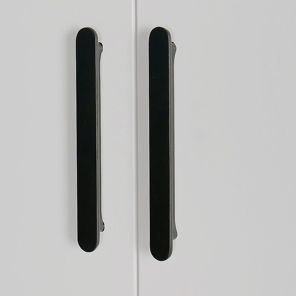 160x240cm 4-Door White Steel Shelf Wardrobe with Black Handle Storage Cabinet