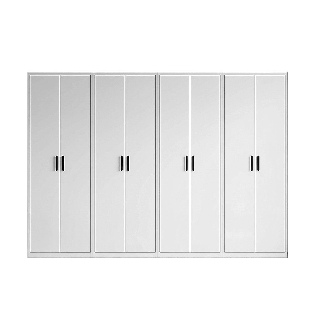 320x200cm 8-Door White Steel 2 Hanging and 2 Shelf Wardrobe with Black Handle Storage Cabinet