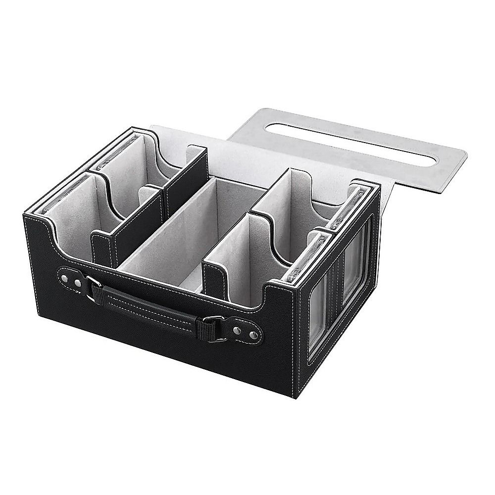 Trading Card Storage Box 4 Row TCG Organiser Magnetic Leather Case with Dividers for MTG Pokemon YuGiOh Cards