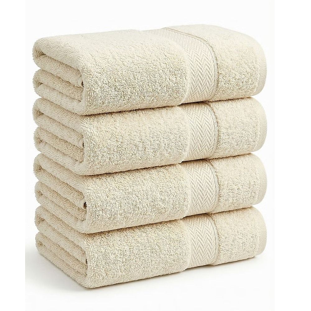Bath Towels 500 GSM Beige Luxury Cotton Hotel Towel 4 Pack Super Absorbent Soft Drying Comfort