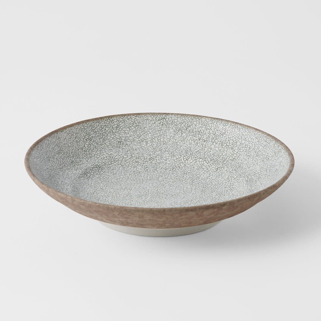 Pasta Bowl Flat 23cm Crazed Grey Glaze Pasta Bowl Flat 23cm Crazed Grey Glaze