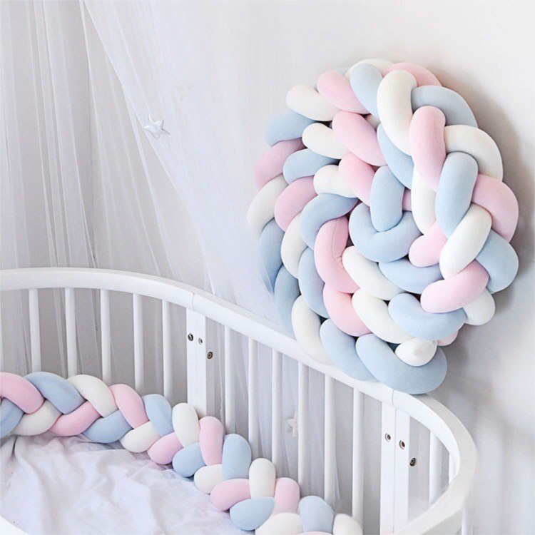 White & Blue & Pink 2M Nordic 3-Strand Hand-Braided Knot Long Pillow - Soft Plush Sofa Cushion