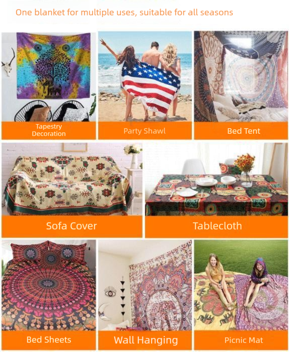 Sun and Flower Motifs Wall Tapestry 200x150cm - Soft Plush Fabric Hanging for Bedroom
