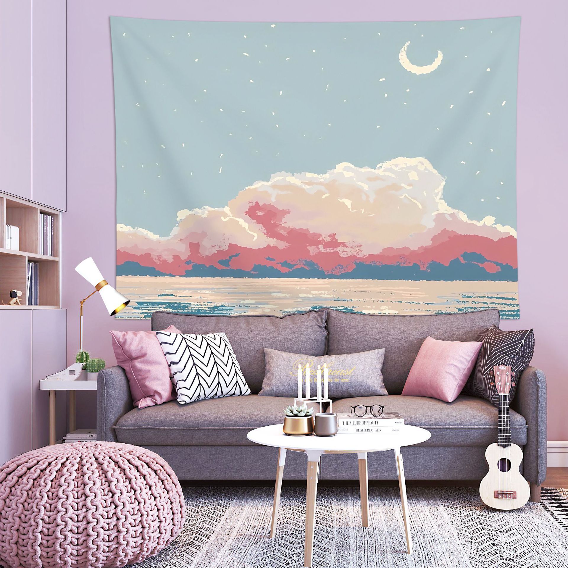Wishing Bunny Design Wall Tapestry 200x150cm - Soft Plush Fabric Hanging for Bedroom