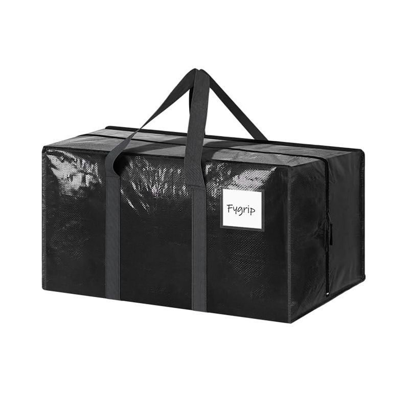 1 Pack Extra Heavy Duty Large Moving Bags with Strong Zipper & Comfortable Handles, Sturdy & Durable Clothes Storage Bags Totes Bins, Packing Moving Boxes for Clothes, Bedding, Dorm & Travel, Black