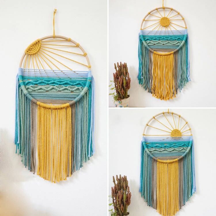 Style 1 Hand-Woven Cotton Rope Sunrise Sunset Wall Hanging - Bohemian Macrame Tapestry with Tassels