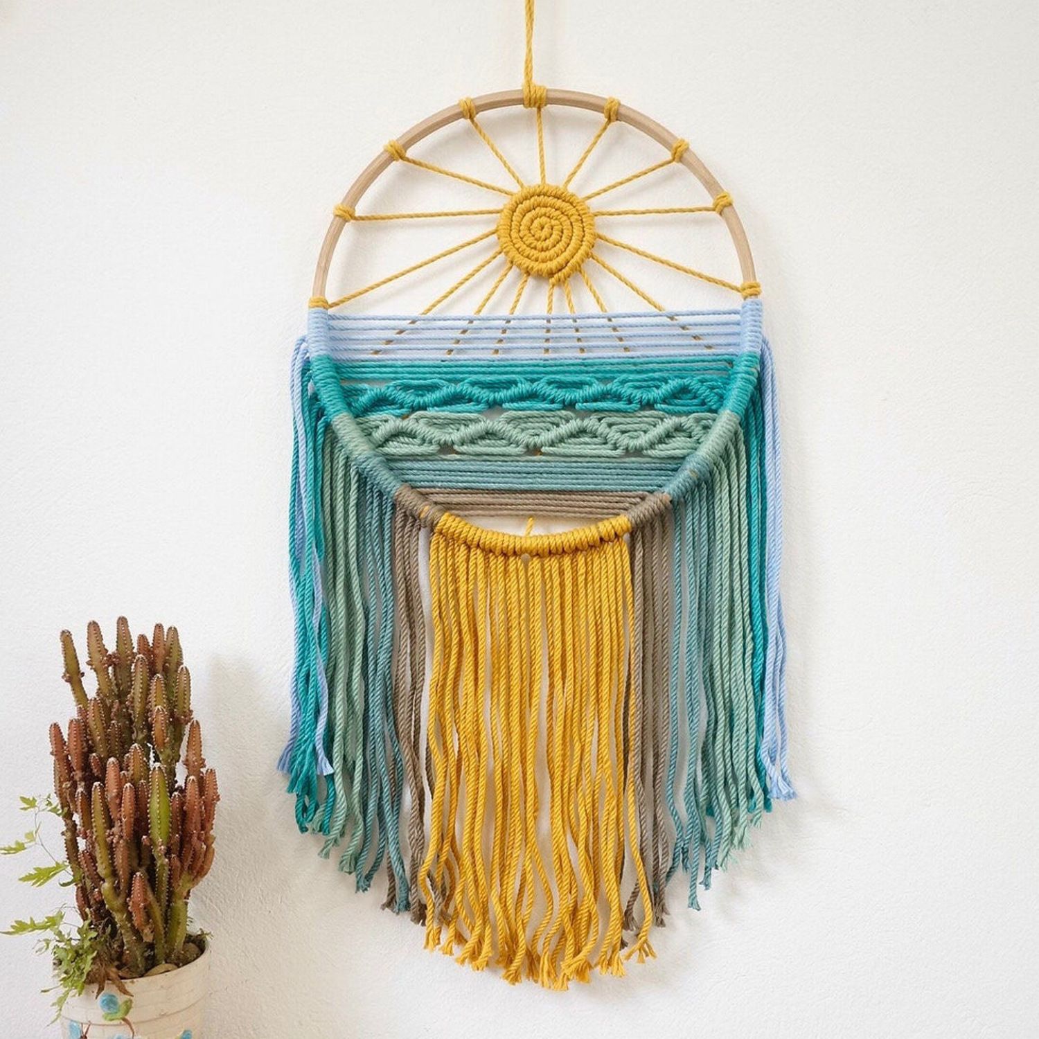 Style 2 Hand-Woven Cotton Rope Sunrise Sunset Wall Hanging - Bohemian Macrame Tapestry with Tassels Style 2 Hand-Woven Cotton Rope Sunrise Sunset Wall Hanging - Bohemian Macrame Tapestry with Tassels